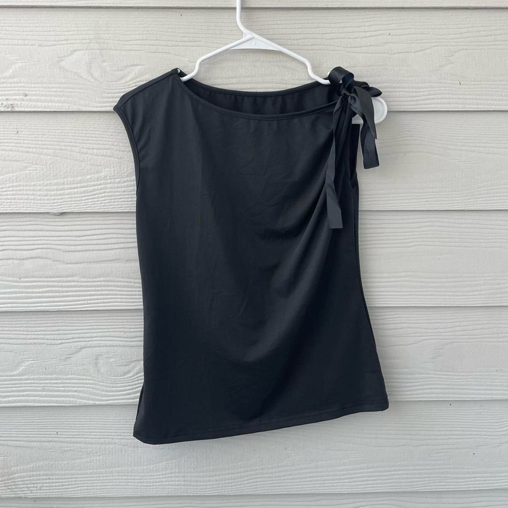 Black One-Shoulder Tie-Shoulder Tank Top